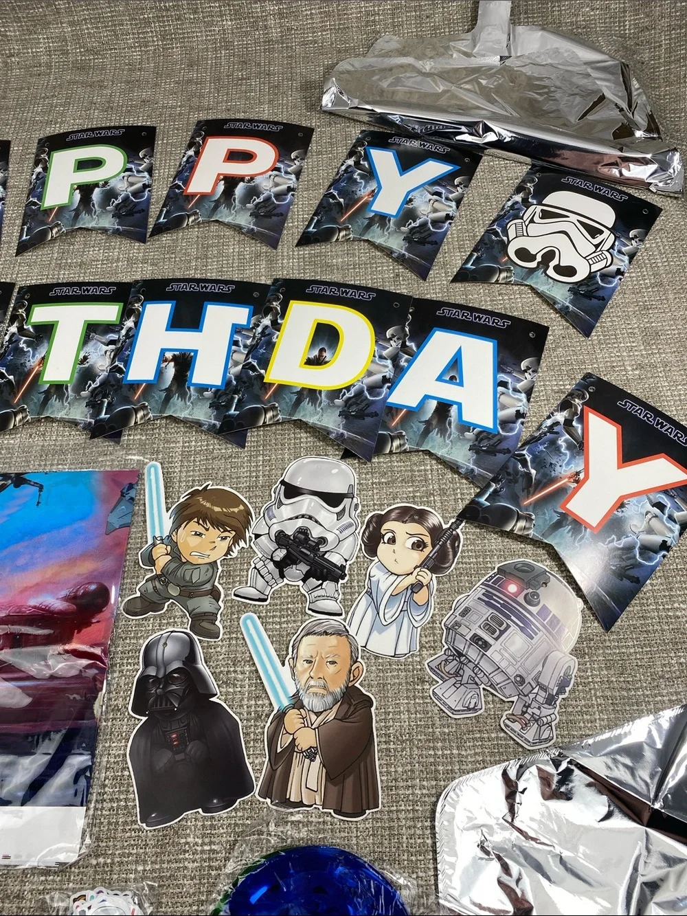 Star Wars Blue & Multi-Color Birthday Banner and Character Cutouts party supp.